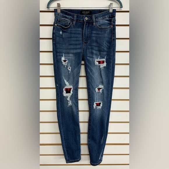 Judy Blue Distressed Skinny Fit Jeans - Size 3/26 Patchwork Stretch - Picture 1 of 13